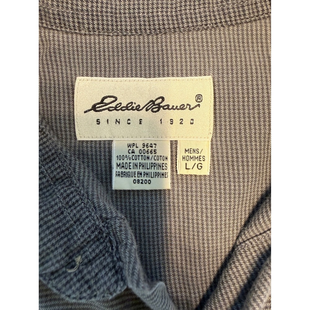 Eddie Bauer Mens Large Grey Micro Check Cotton Button Down Shirt Long Sleeve - Picture 2 of 7